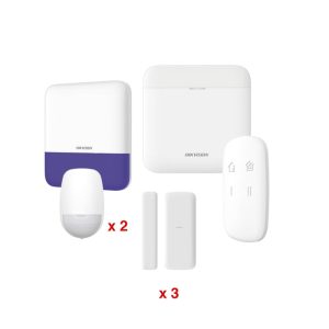 KIT de Alarma AX PRO / Incluye: 1 Hub con batería de respaldo / 2 Sensores PIR / 3 Contactos Magnéticos mini / 1 Control Remoto / 1 Sirena Inalambrica Exterior / WiFi / Compatible con Hik-Connect P2P
